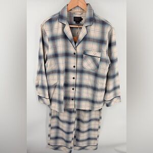 Pendleton women’s plaid cream blue cotton flannel pajama set size M